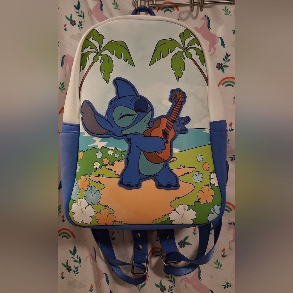 NWOT Disney Loungefly Lilo & Stitch Ukelele Blue Vegan Mini Backpack Purse Bag